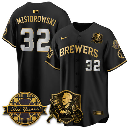 MIL Bob Uecker - 54 Seasons for Brewers' Vapor Limited Gold Jersey - All Stitched-DTD