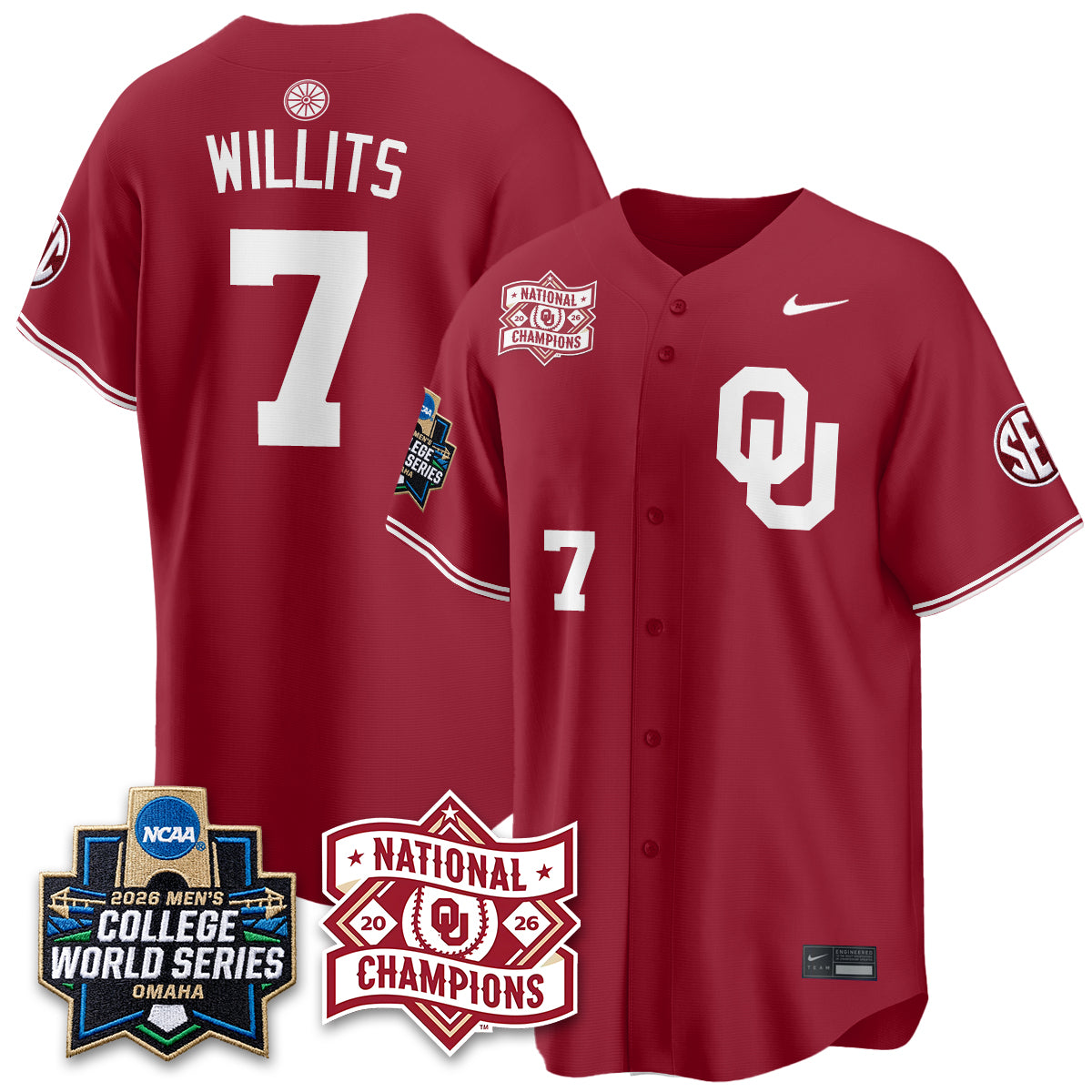 OU 2026 NCAA Baseball College World Series Champions Vapor Jersey - Stitched-DTD