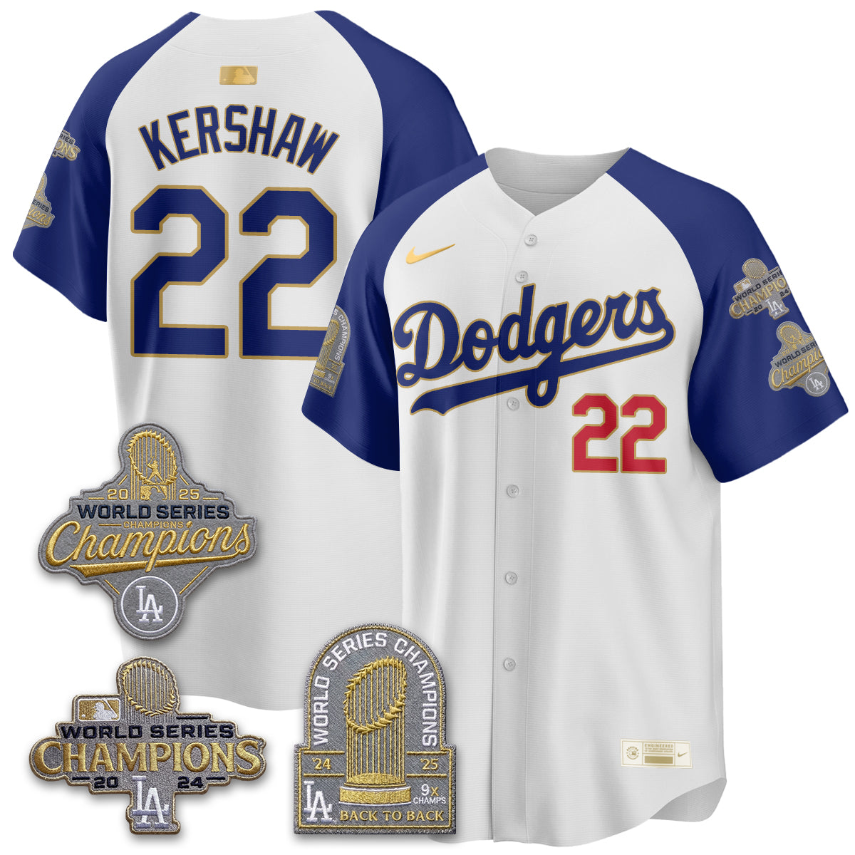 LAD Gold Collection Stadium Vapor Limited Jersey - Back to Back 9x Champs - All Stitched-DTD