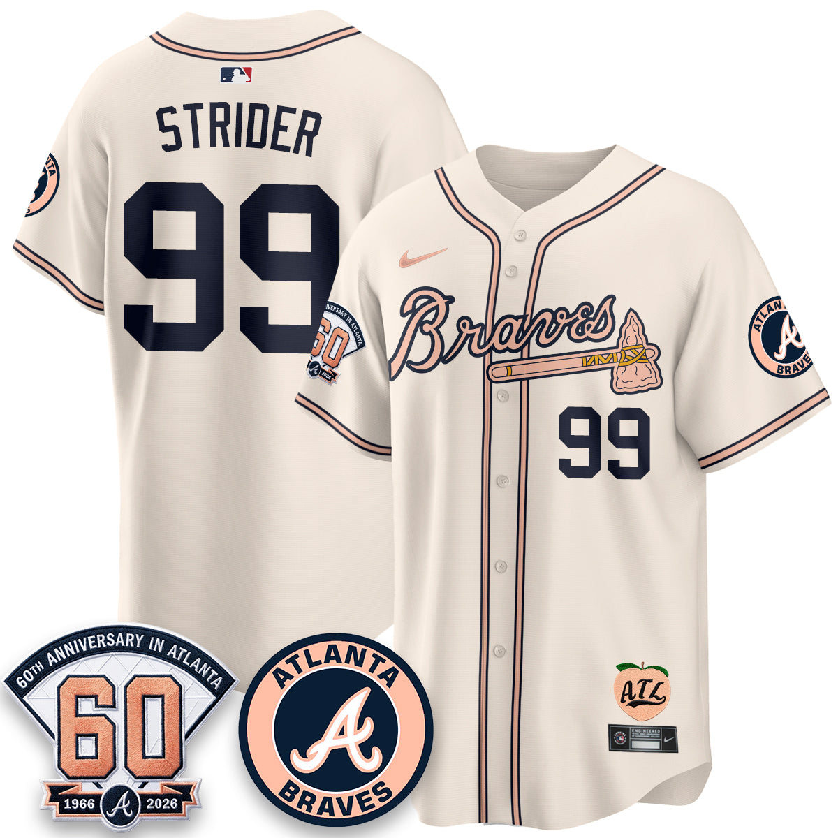 ATL 60th Anniversary Peach Edition Vapor Premier Limited Jersey - All Stitched-DTD