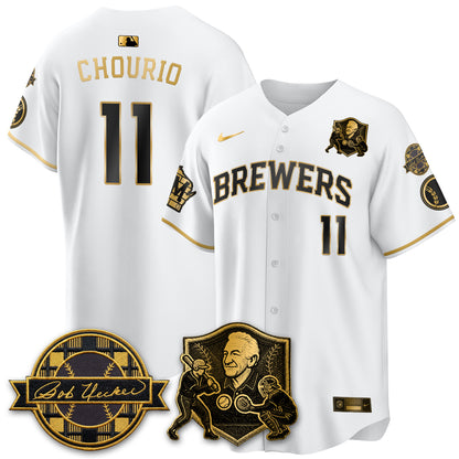 MIL Bob Uecker - 54 Seasons for Brewers' Vapor Limited Gold Jersey - All Stitched-DTD