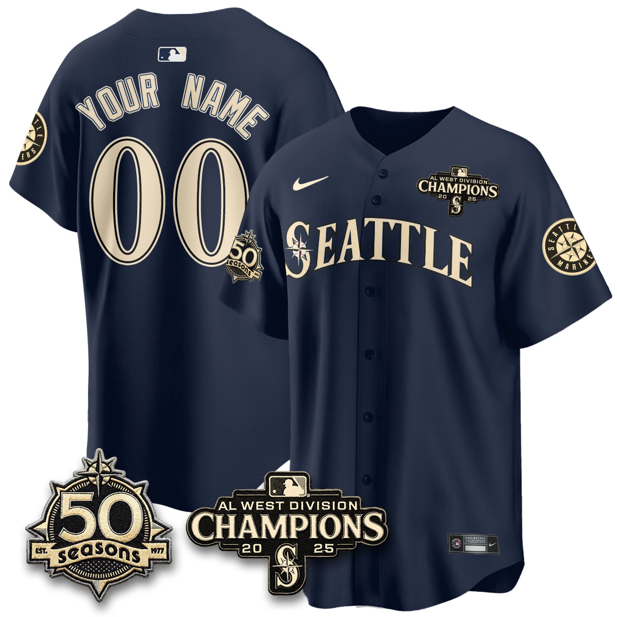 SEA Vapor Premier Custom Limited Jersey - 50th Anniversary & AL West Division Champions - Steelheads Community Funds - All Stitched-DTD
