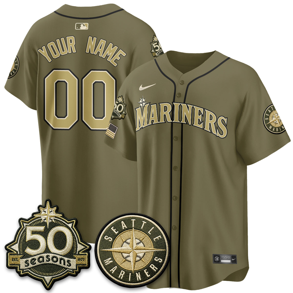 SEA New Era Olive 2026 Armed Forces Day Custom Jersey - All Stitched-DTD