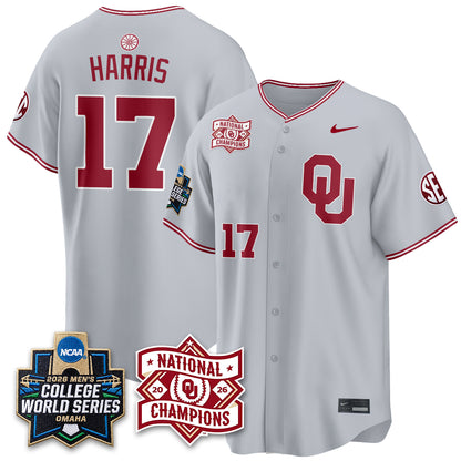 OU 2026 NCAA Baseball College World Series Champions Vapor Jersey - Stitched-DTD