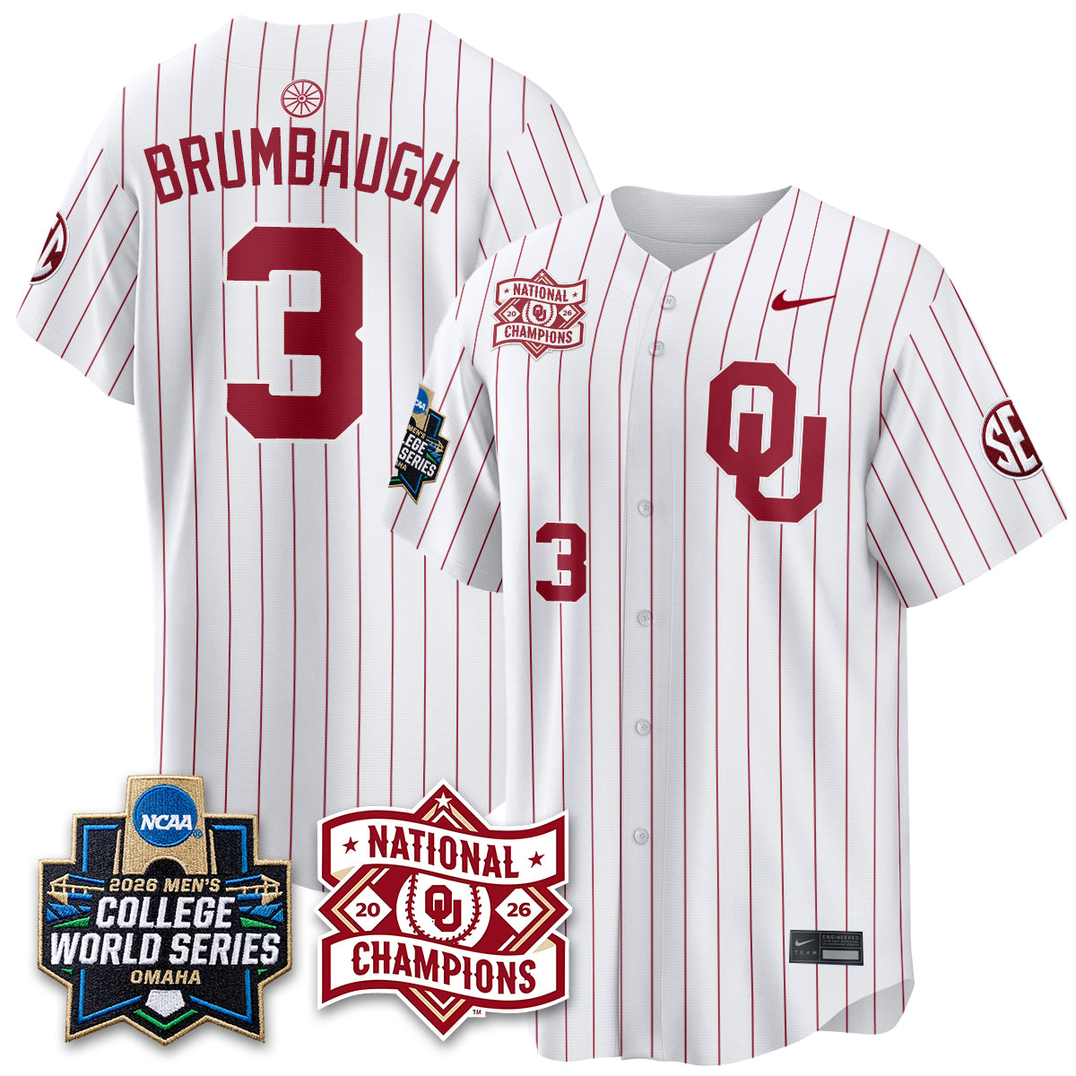 OU 2026 NCAA Baseball College World Series Champions Vapor Jersey - Stitched-DTD