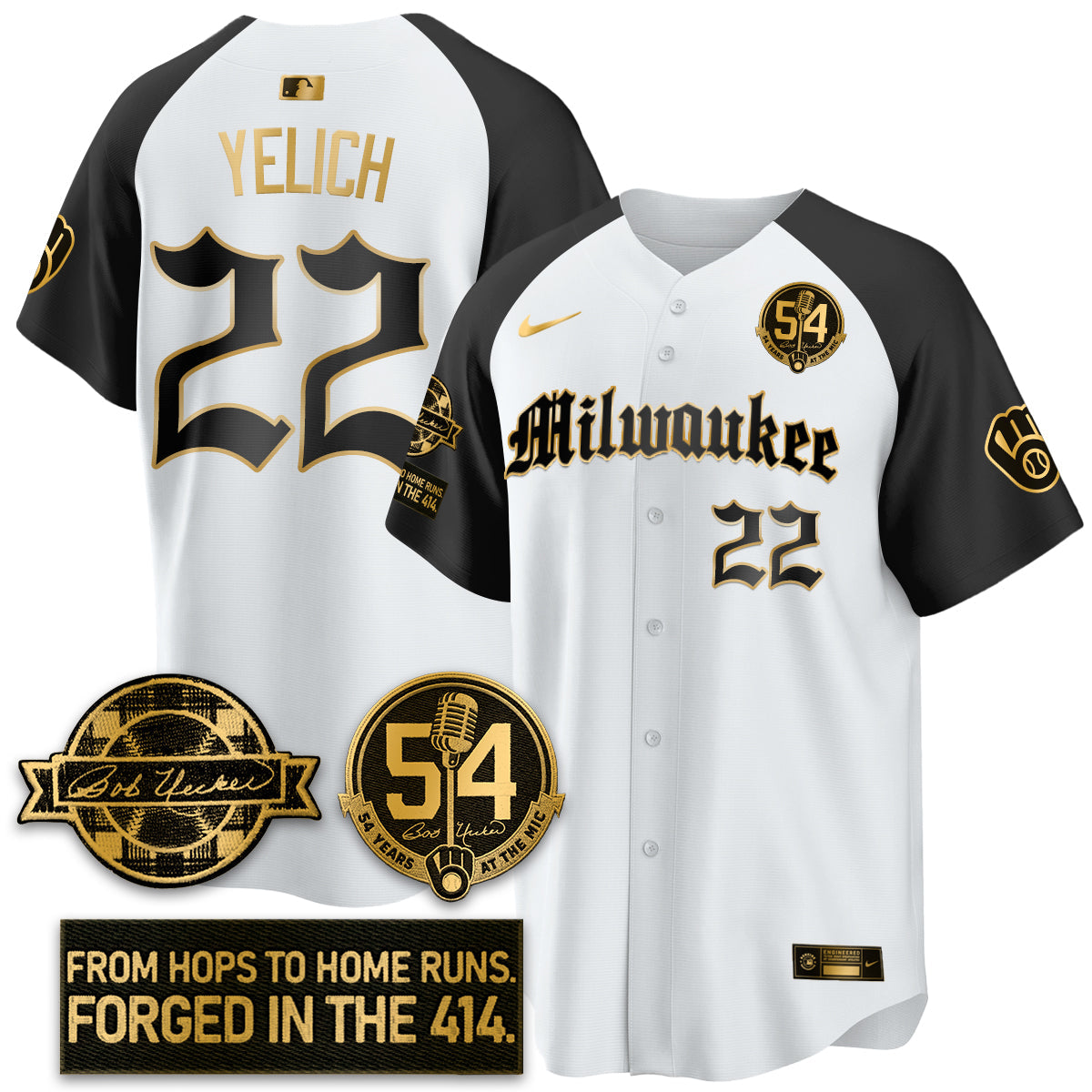 MIL Bob Uecker Patch Vapor Premier Limited Jersey - Gothic Edition - All Stitched-DTD
