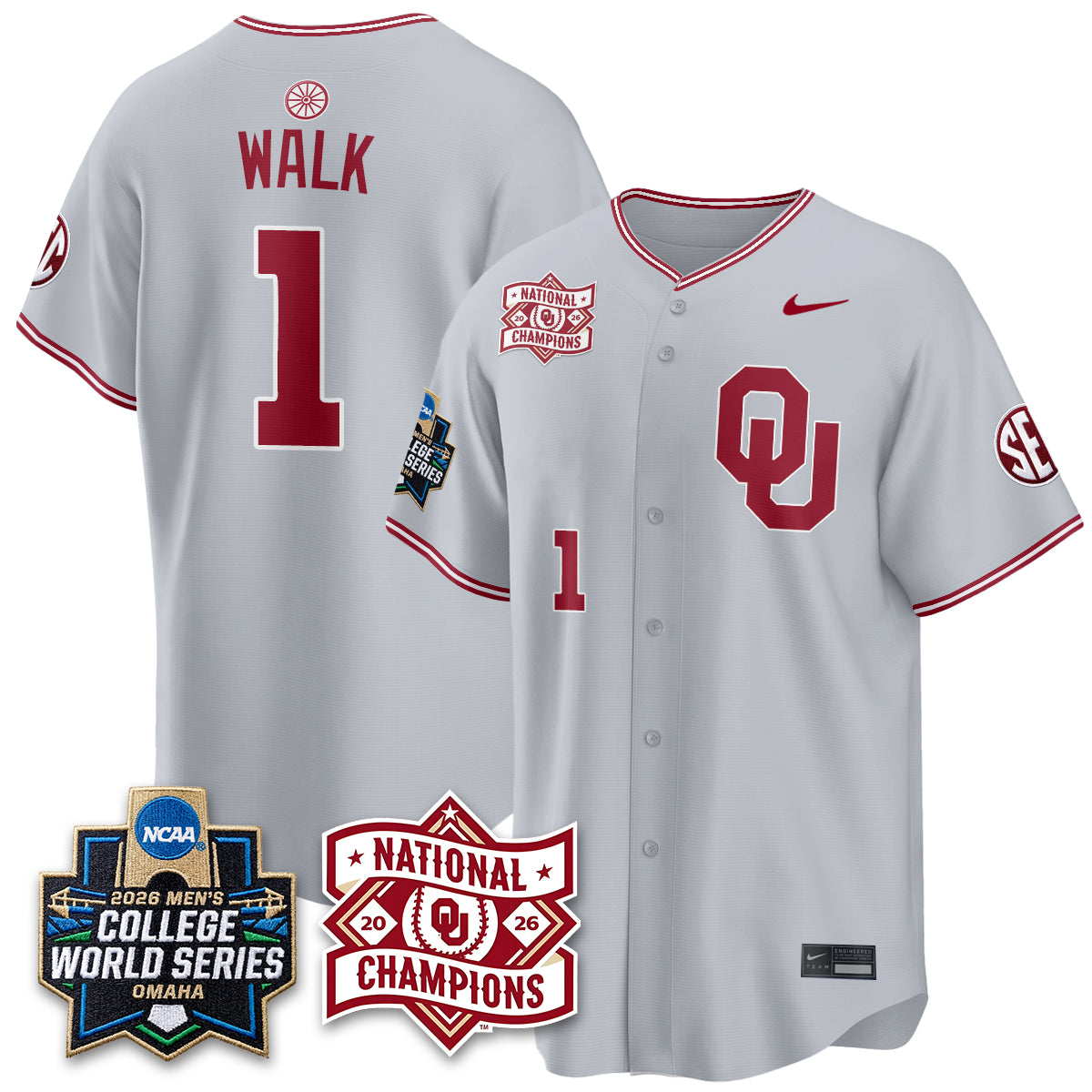 OU 2026 NCAA Baseball College World Series Champions Vapor Jersey - Stitched-DTD