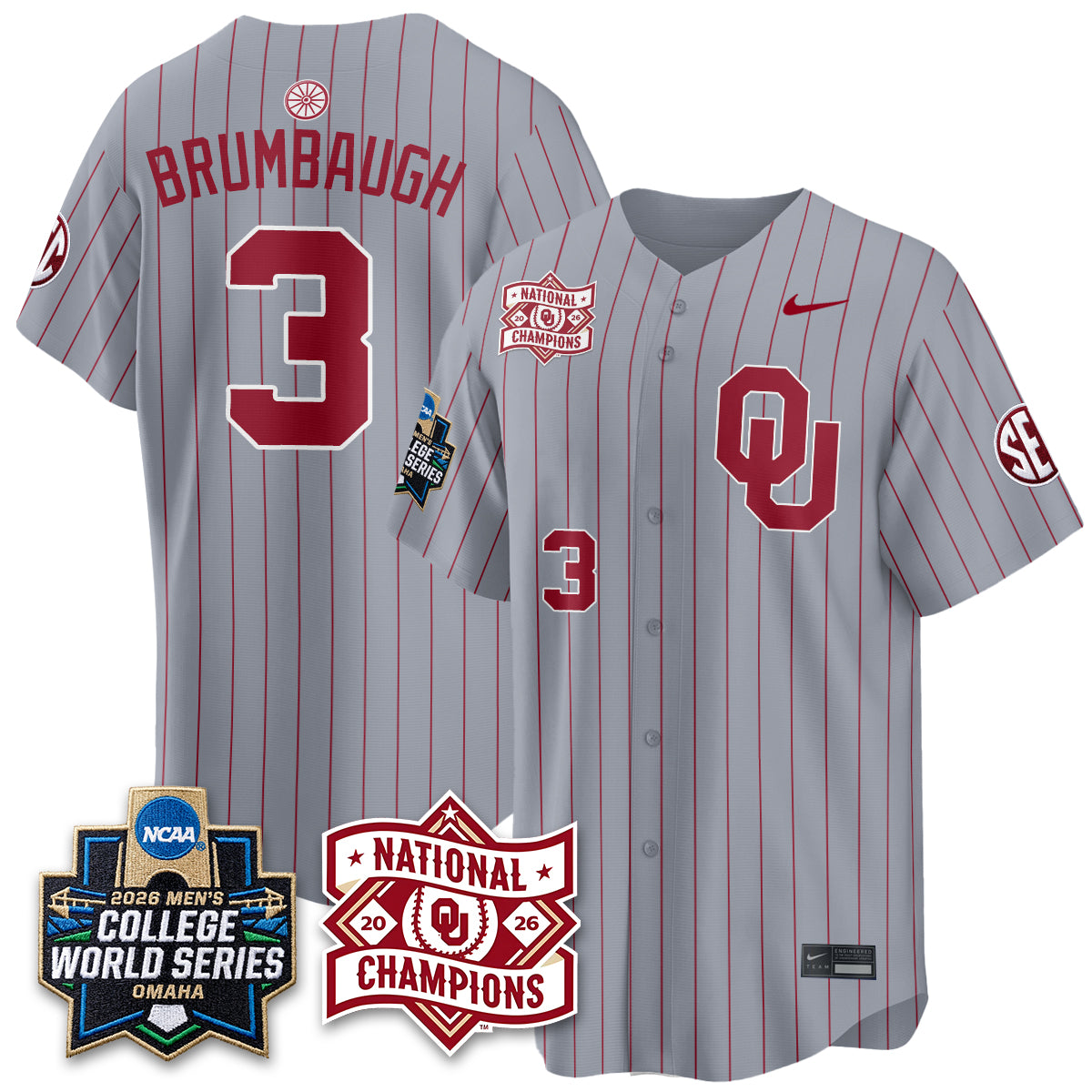 OU 2026 NCAA Baseball College World Series Champions Vapor Jersey - Stitched-DTD