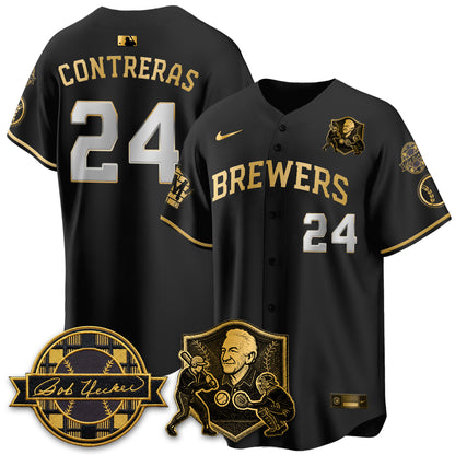 MIL Bob Uecker - 54 Seasons for Brewers' Vapor Limited Gold Jersey - All Stitched-DTD