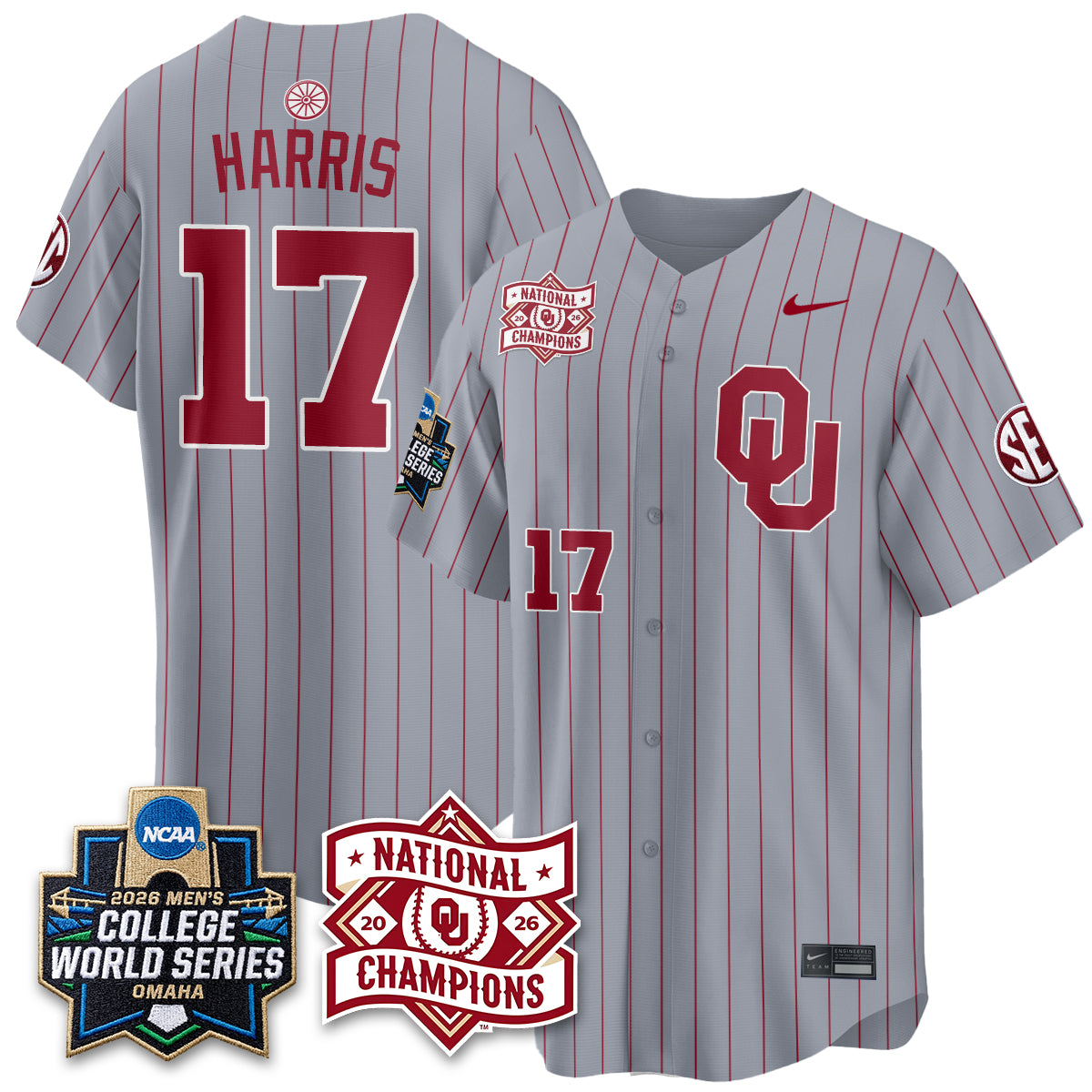 OU 2026 NCAA Baseball College World Series Champions Vapor Jersey - Stitched-DTD