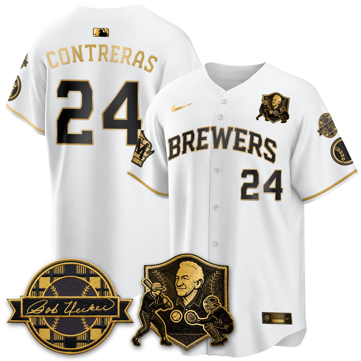 MIL Bob Uecker - 54 Seasons for Brewers' Vapor Limited Gold Jersey - All Stitched-DTD