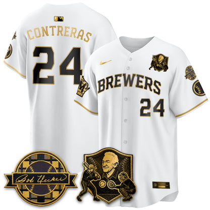 MIL Bob Uecker - 54 Seasons for Brewers' Vapor Limited Gold Jersey - All Stitched-DTD
