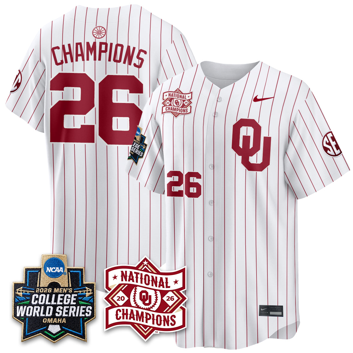 OU 2026 NCAA Baseball College World Series Champions Vapor Jersey - Stitched-DTD