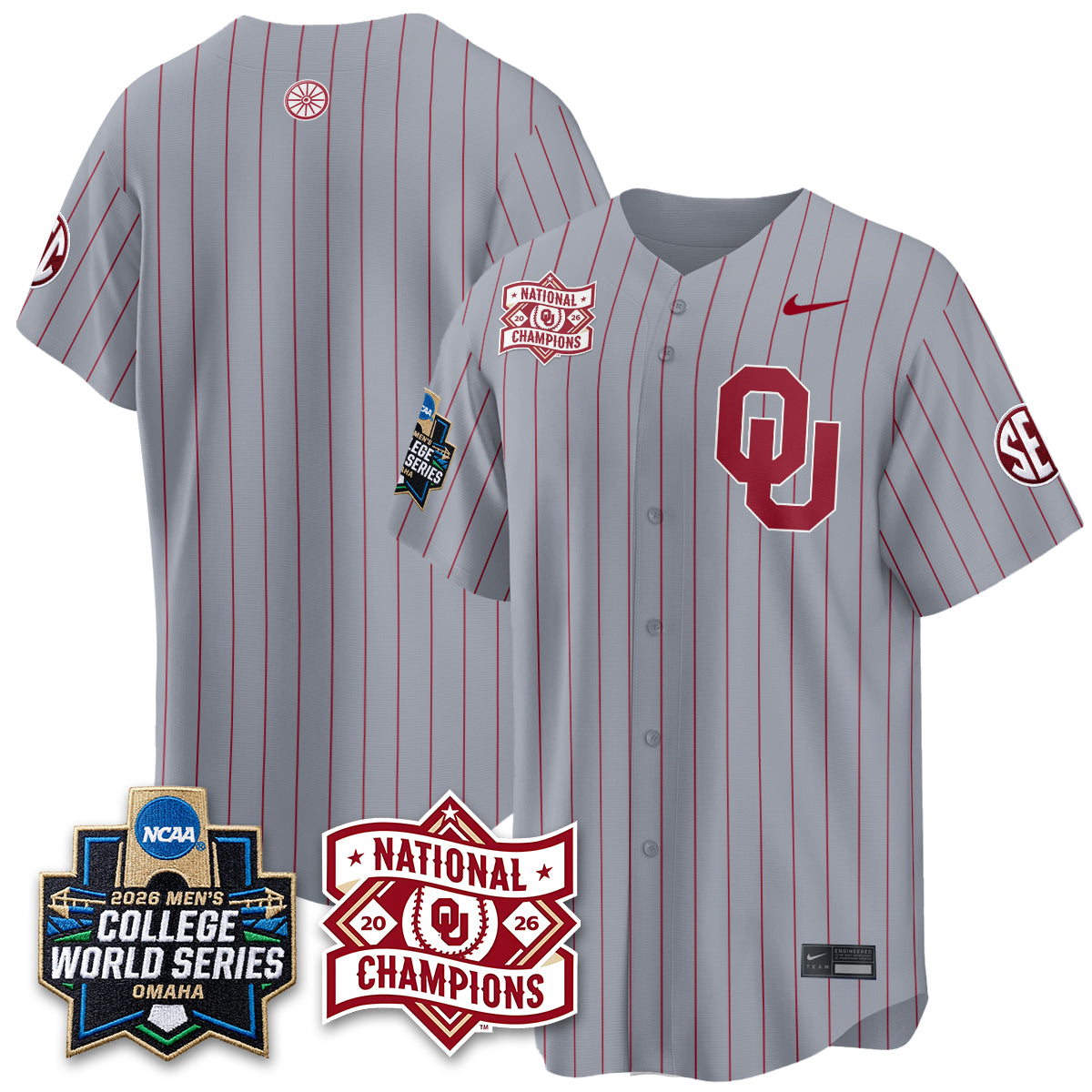 OU 2026 NCAA Baseball College World Series Champions Vapor Jersey - Stitched-DTD
