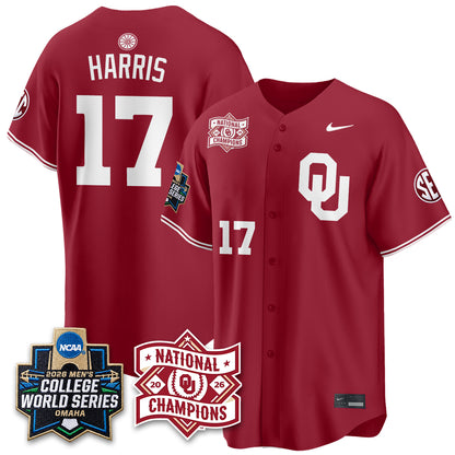 OU 2026 NCAA Baseball College World Series Champions Vapor Jersey - Stitched-DTD