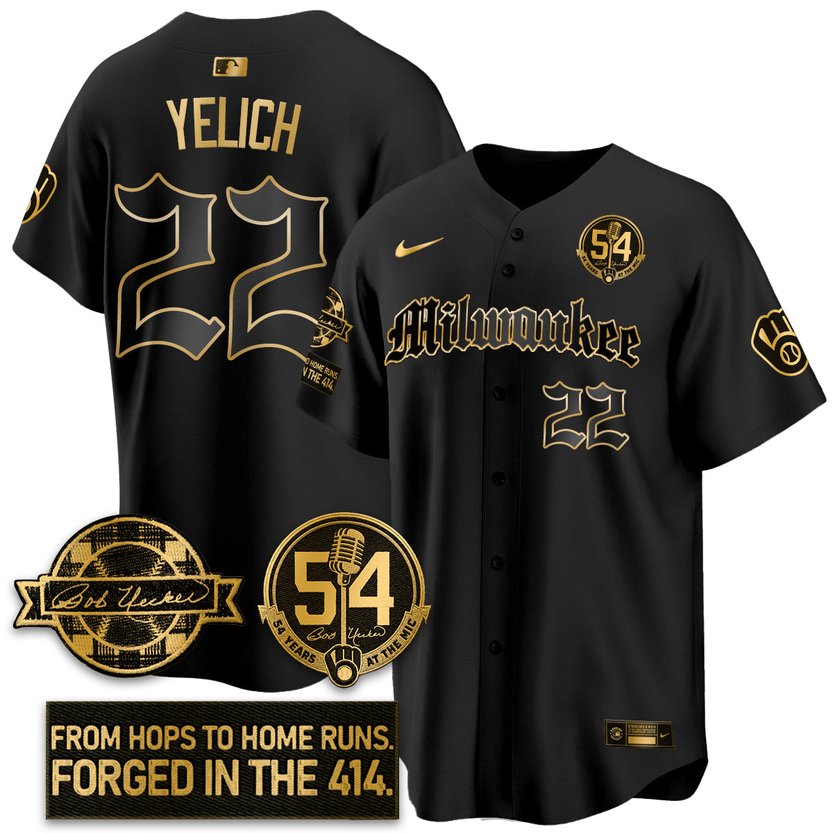 MIL Bob Uecker Patch Vapor Premier Limited Jersey - Gothic Edition - All Stitched-DTD