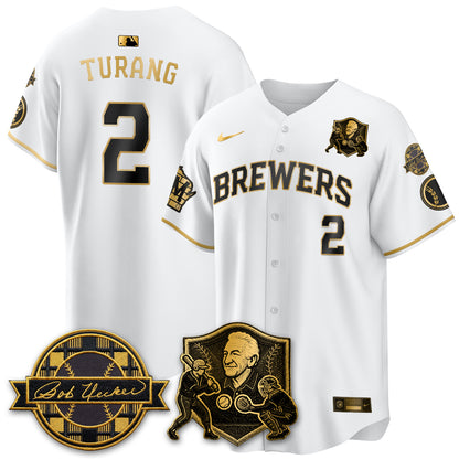 MIL Bob Uecker - 54 Seasons for Brewers' Vapor Limited Gold Jersey - All Stitched-DTD