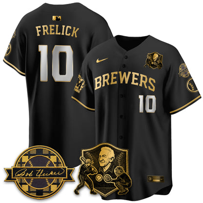 MIL Bob Uecker - 54 Seasons for Brewers' Vapor Limited Gold Jersey - All Stitched-DTD