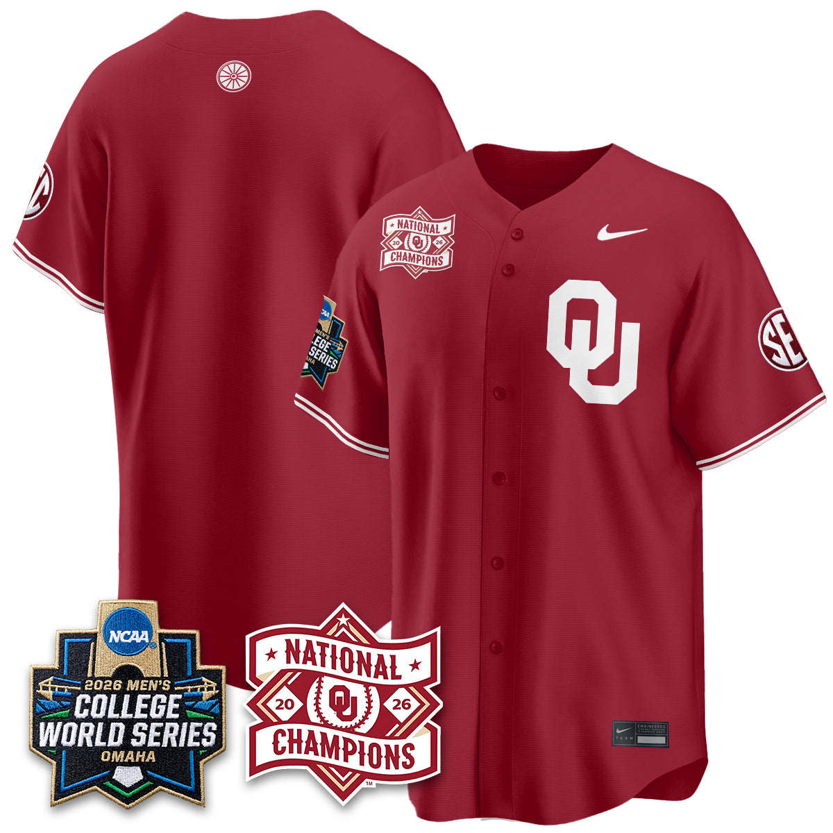 OU 2026 NCAA Baseball College World Series Champions Vapor Jersey - Stitched-DTD