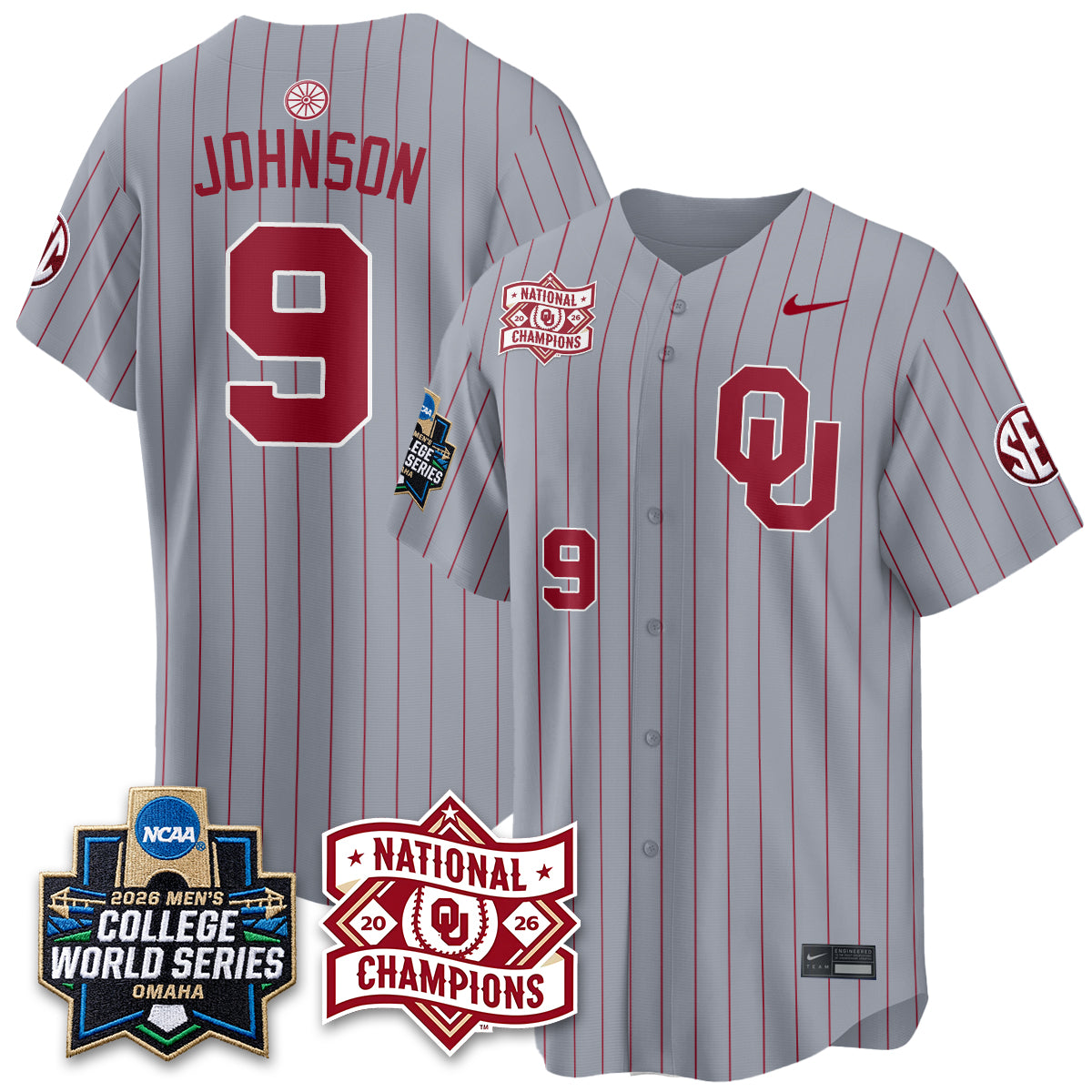OU 2026 NCAA Baseball College World Series Champions Vapor Jersey - Stitched-DTD