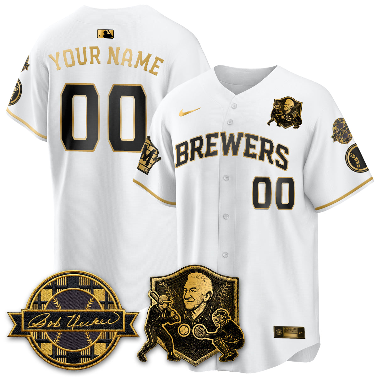 MIL Bob Uecker - 54 Seasons for Brewers' Vapor Custom Limited Gold Jersey - All Stitched-DTD