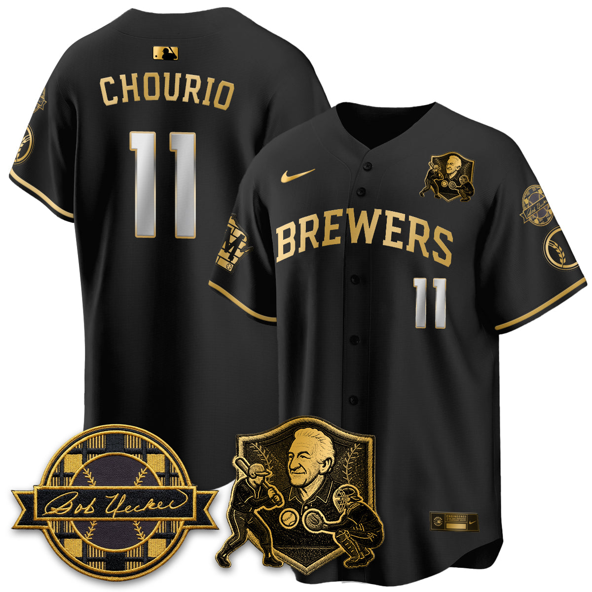 MIL Bob Uecker - 54 Seasons for Brewers' Vapor Limited Gold Jersey - All Stitched-DTD