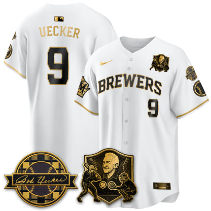 MIL Bob Uecker - 54 Seasons for Brewers' Vapor Limited Gold Jersey - All Stitched-DTD