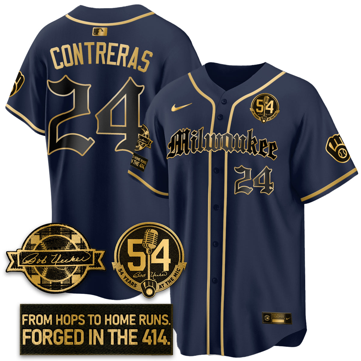MIL Bob Uecker Patch Vapor Premier Limited Jersey - Gothic Edition - All Stitched-DTD