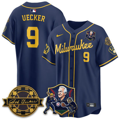 MIL Bob Uecker - 54 Seasons for Brewers' Vapor Limited Gold Jersey - All Stitched-DTD