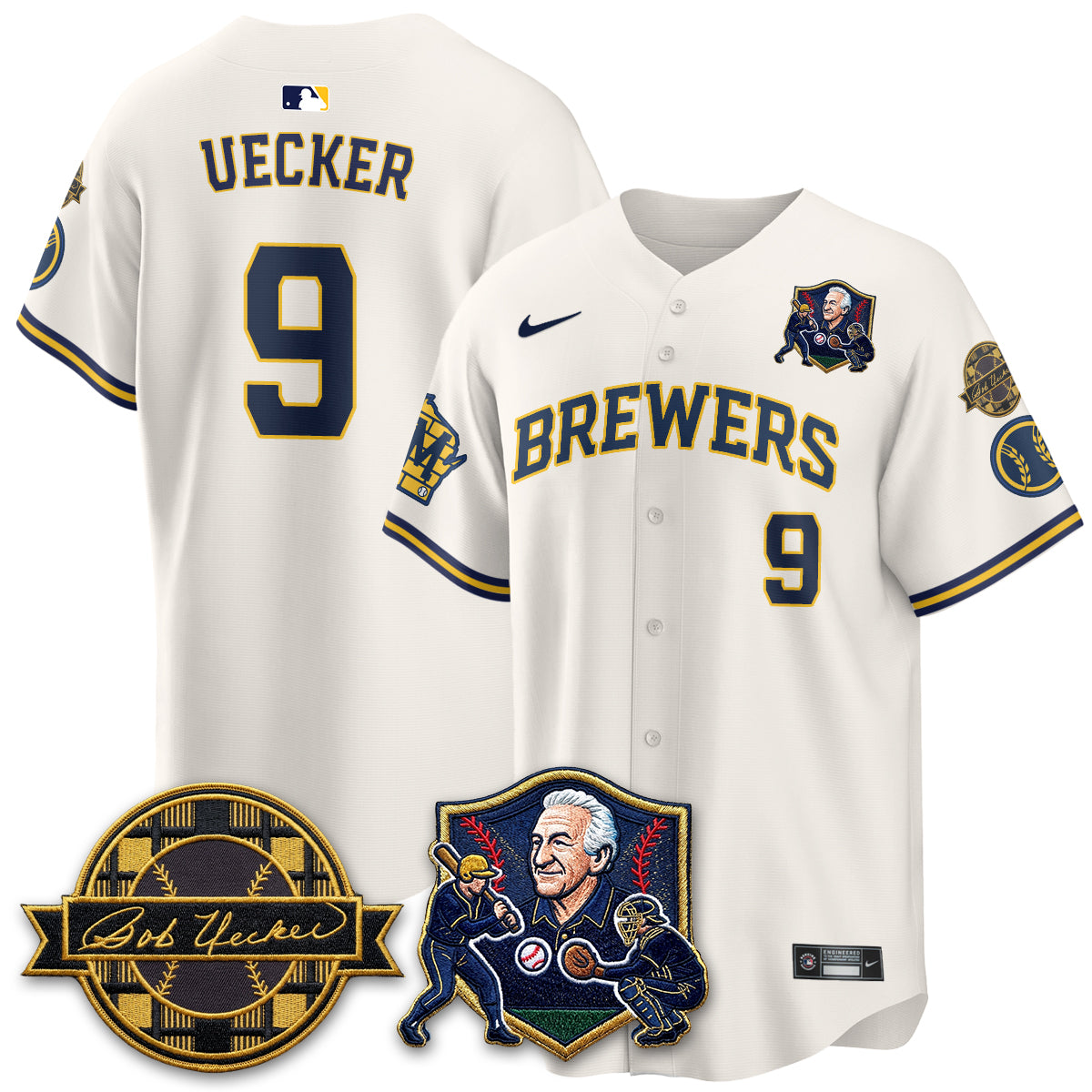 MIL Bob Uecker - 54 Seasons for Brewers' Vapor Limited Gold Jersey - All Stitched-DTD