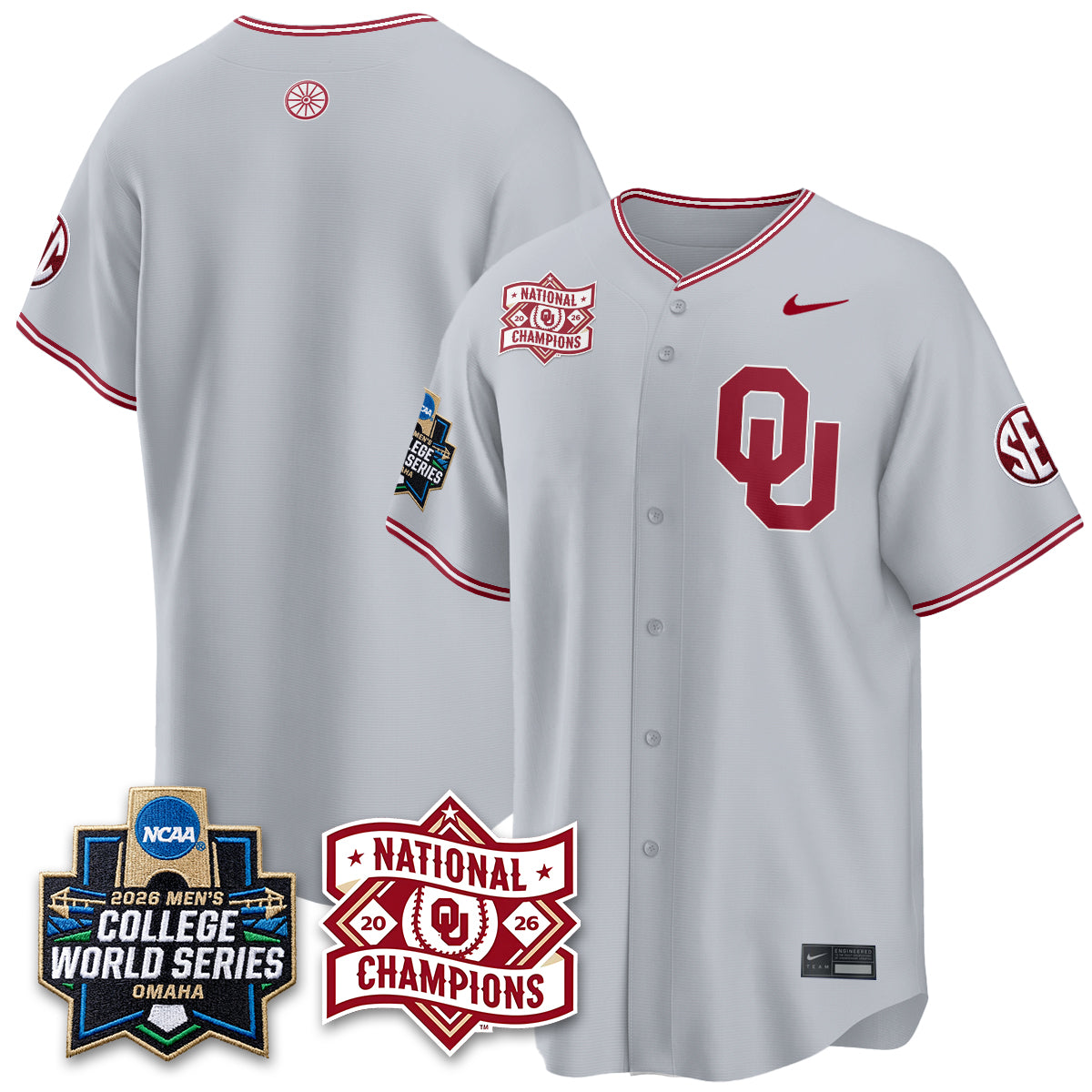 OU 2026 NCAA Baseball College World Series Champions Vapor Jersey - Stitched-DTD