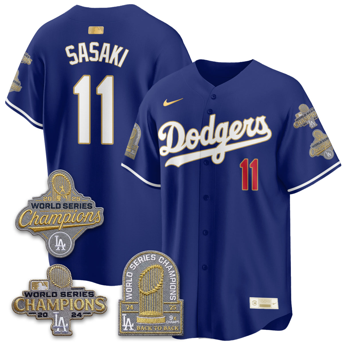 LAD Gold Collection Stadium Vapor Limited Jersey - Back to Back 9x Champs - All Stitched-DTD