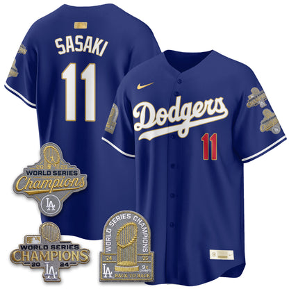 LAD Gold Collection Stadium Vapor Limited Jersey - Back to Back 9x Champs - All Stitched-DTD