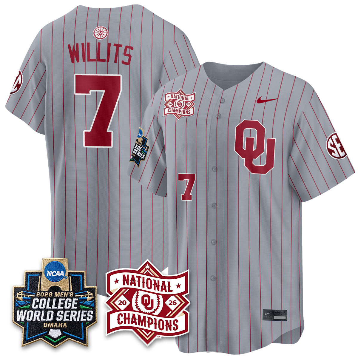 OU 2026 NCAA Baseball College World Series Champions Vapor Jersey - Stitched-DTD