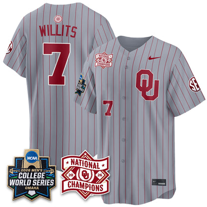 OU 2026 NCAA Baseball College World Series Champions Vapor Jersey - Stitched-DTD