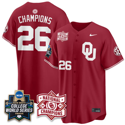 OU 2026 NCAA Baseball College World Series Champions Vapor Jersey - Stitched-DTD