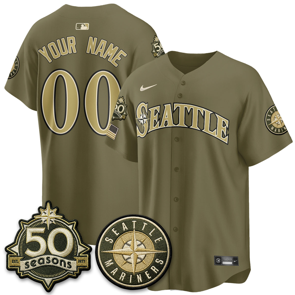SEA New Era Olive 2026 Armed Forces Day Custom Jersey - All Stitched-DTD