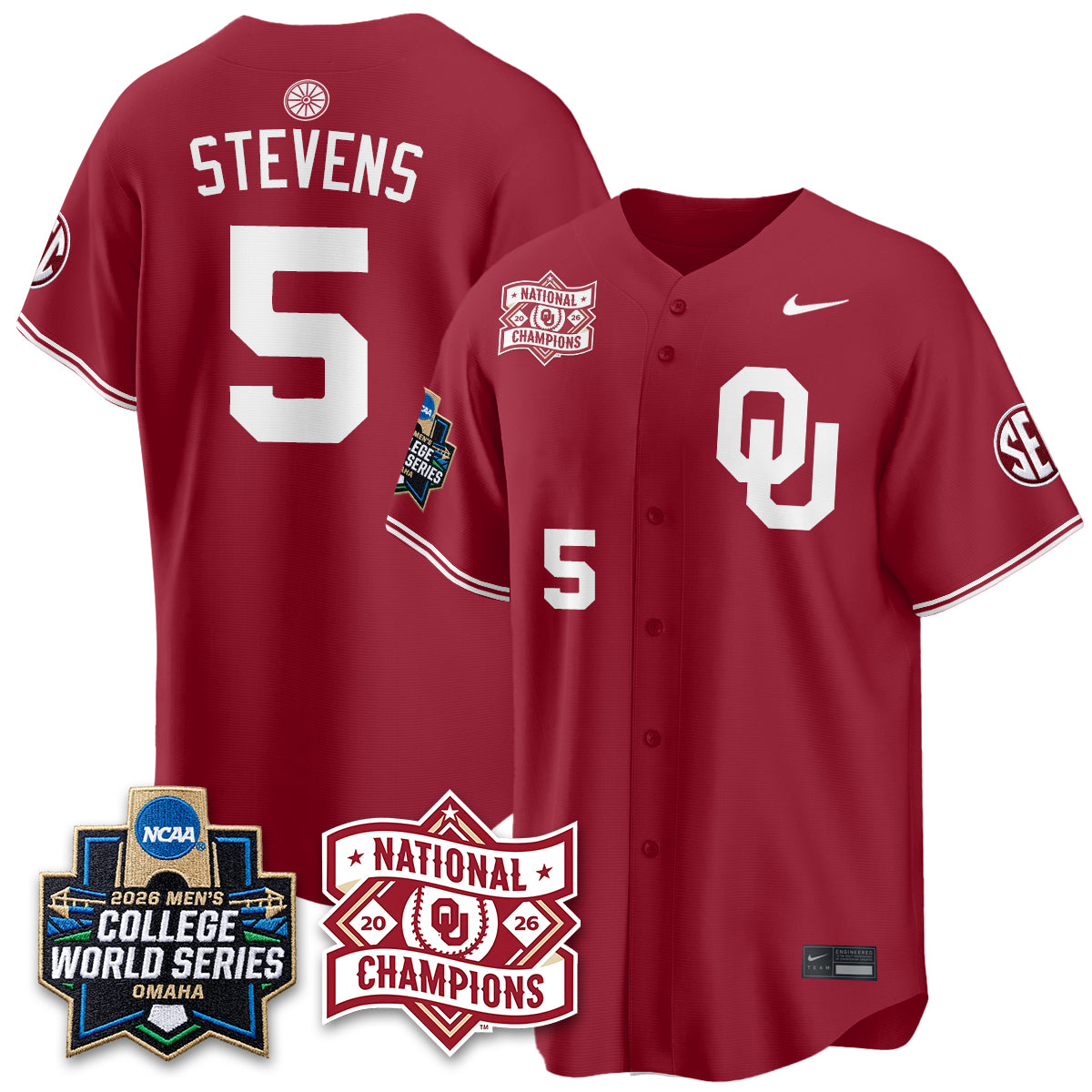 OU 2026 NCAA Baseball College World Series Champions Vapor Jersey - Stitched-DTD