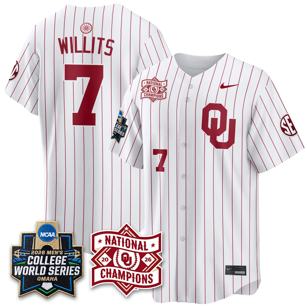 OU 2026 NCAA Baseball College World Series Champions Vapor Jersey - Stitched-DTD