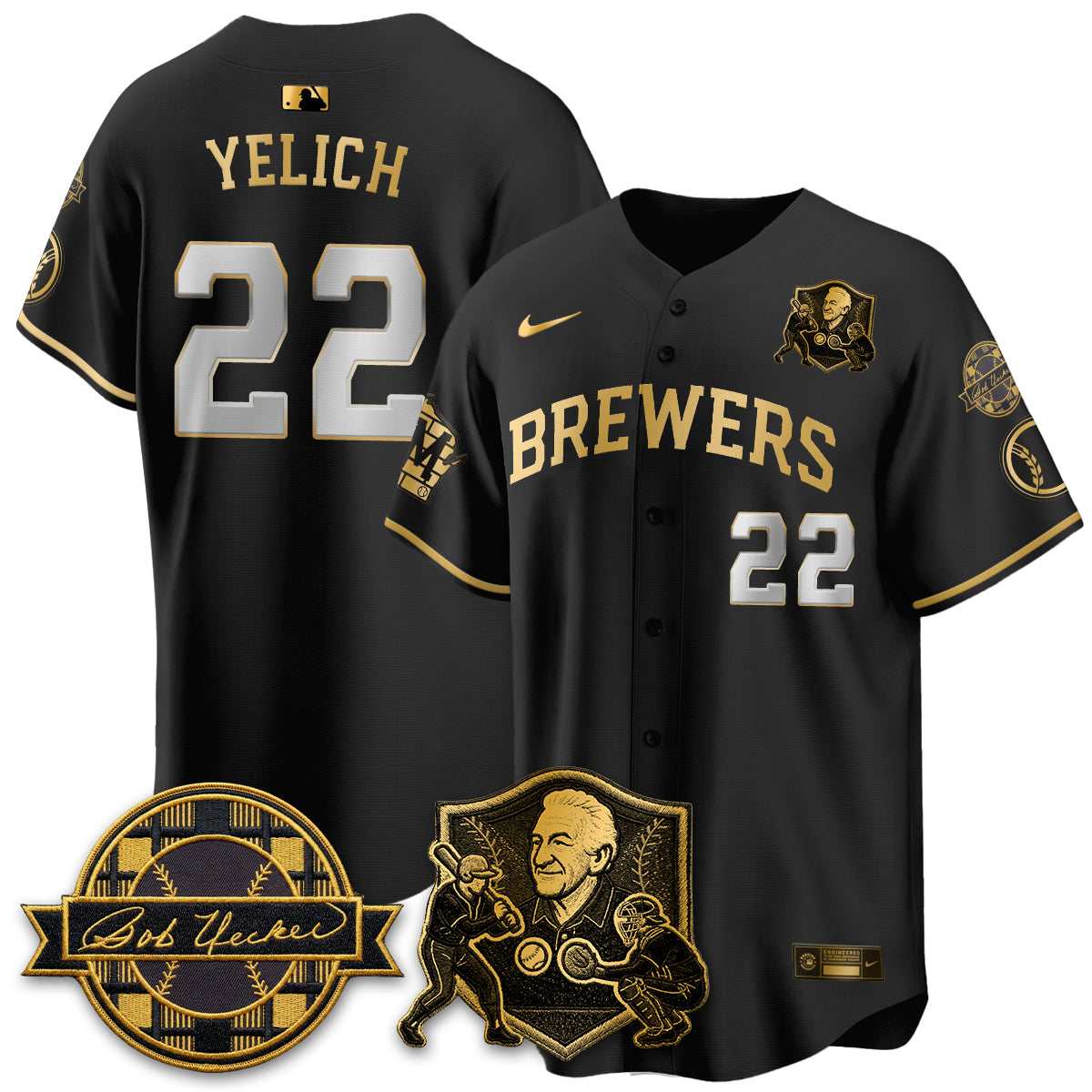 MIL Bob Uecker - 54 Seasons for Brewers' Vapor Limited Gold Jersey - All Stitched-DTD