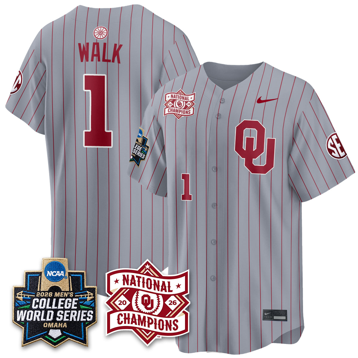 OU 2026 NCAA Baseball College World Series Champions Vapor Jersey - Stitched-DTD