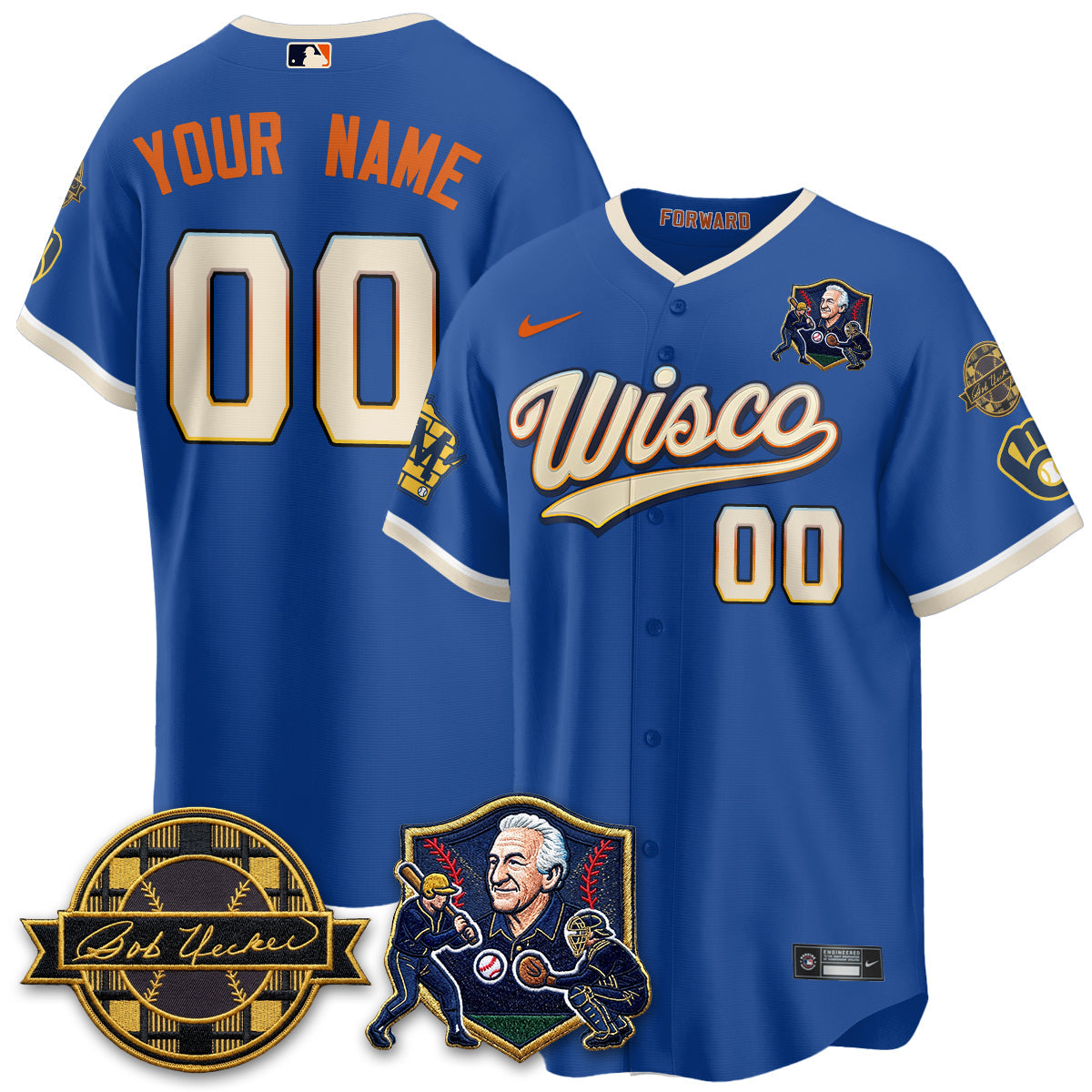 MIL Bob Uecker - 54 SSs for Brewers' Vapor Custom Limited City Connect Jersey - All Stitched-DTD