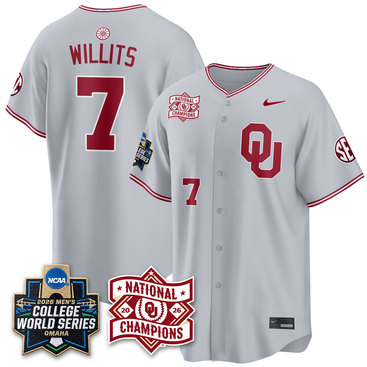 OU 2026 NCAA Baseball College World Series Champions Vapor Jersey - Stitched-DTD