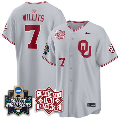 OU 2026 NCAA Baseball College World Series Champions Vapor Jersey - Stitched-DTD