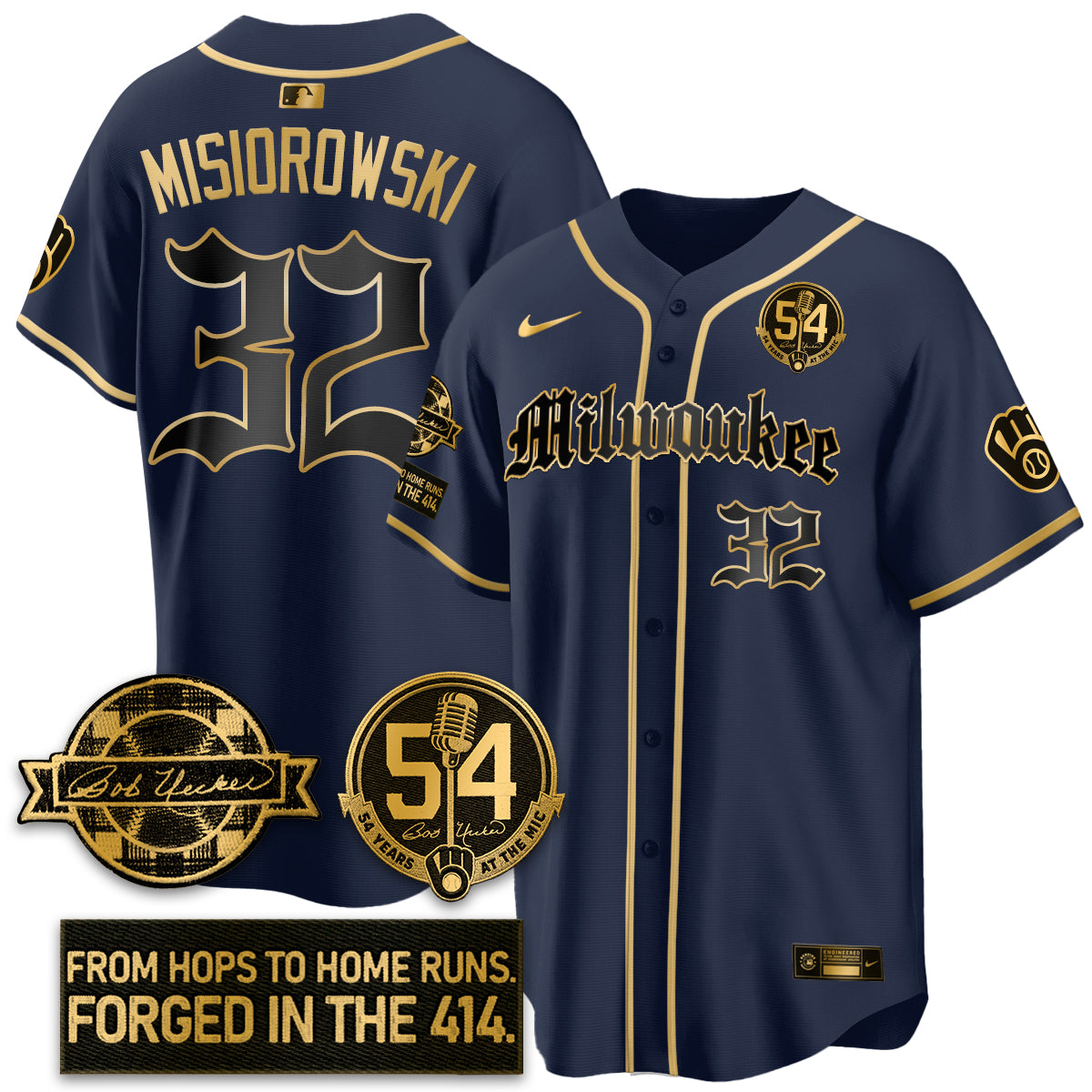 MIL Bob Uecker Patch Vapor Premier Limited Jersey - Gothic Edition - All Stitched-DTD