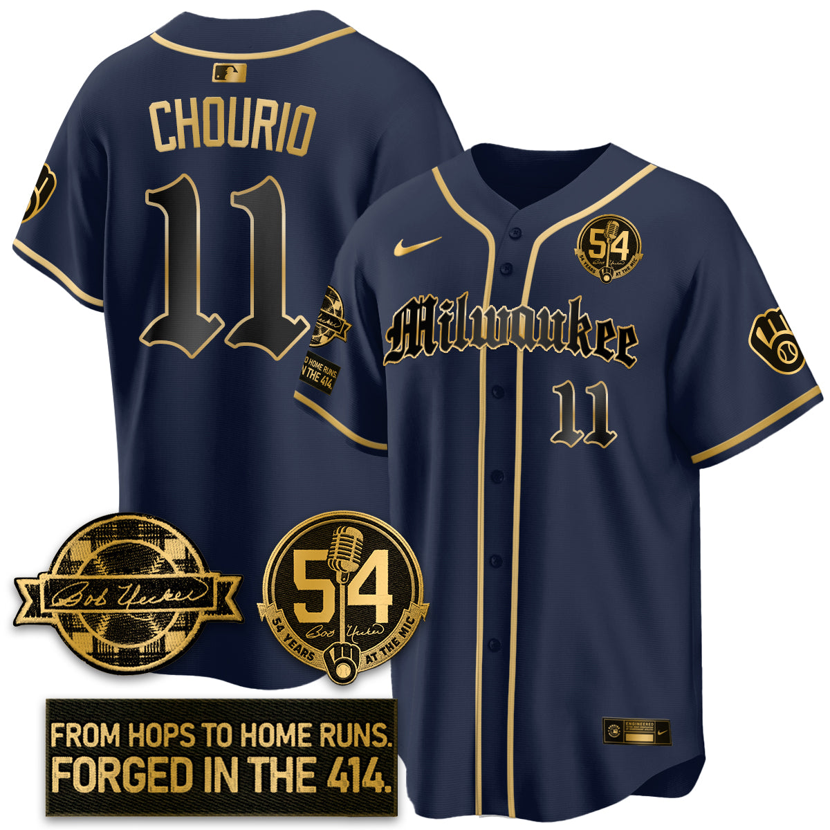 MIL Bob Uecker Patch Vapor Premier Limited Jersey - Gothic Edition - All Stitched-DTD