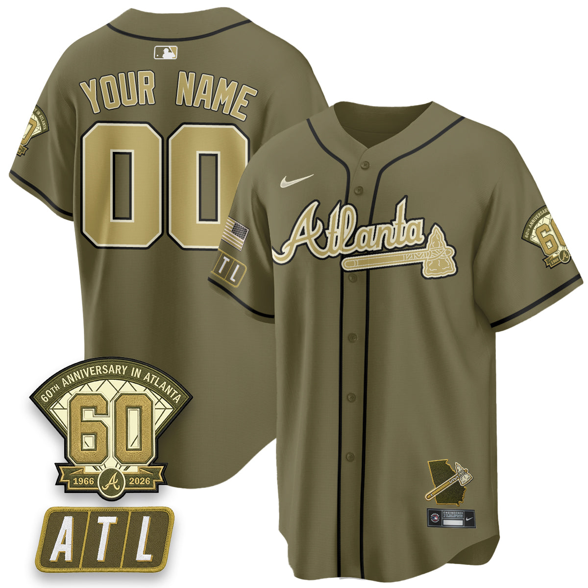 ATL New Era Olive 2026 Armed Forces Day Vapor Limited Custom Jersey - All Stitched-DTD