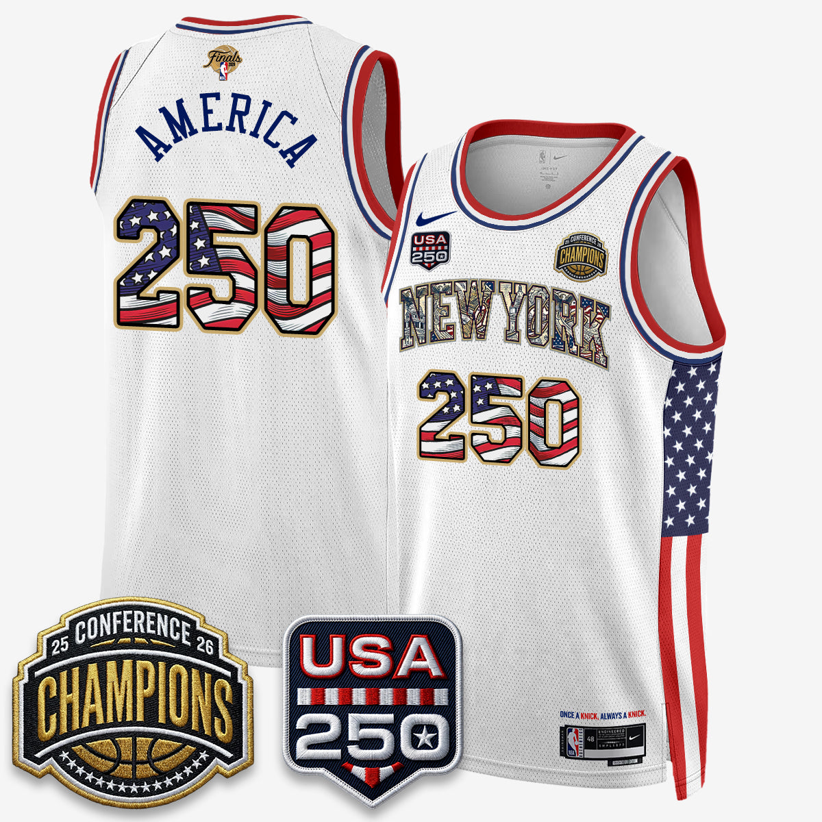 NYK 2026 NBA Eastern Conference Champions x Fourth of July Vapor Jersey - Stitched-DTD