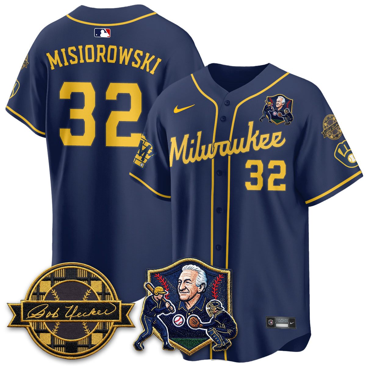 MIL Bob Uecker - 54 Seasons for Brewers' Vapor Limited Gold Jersey - All Stitched-DTD