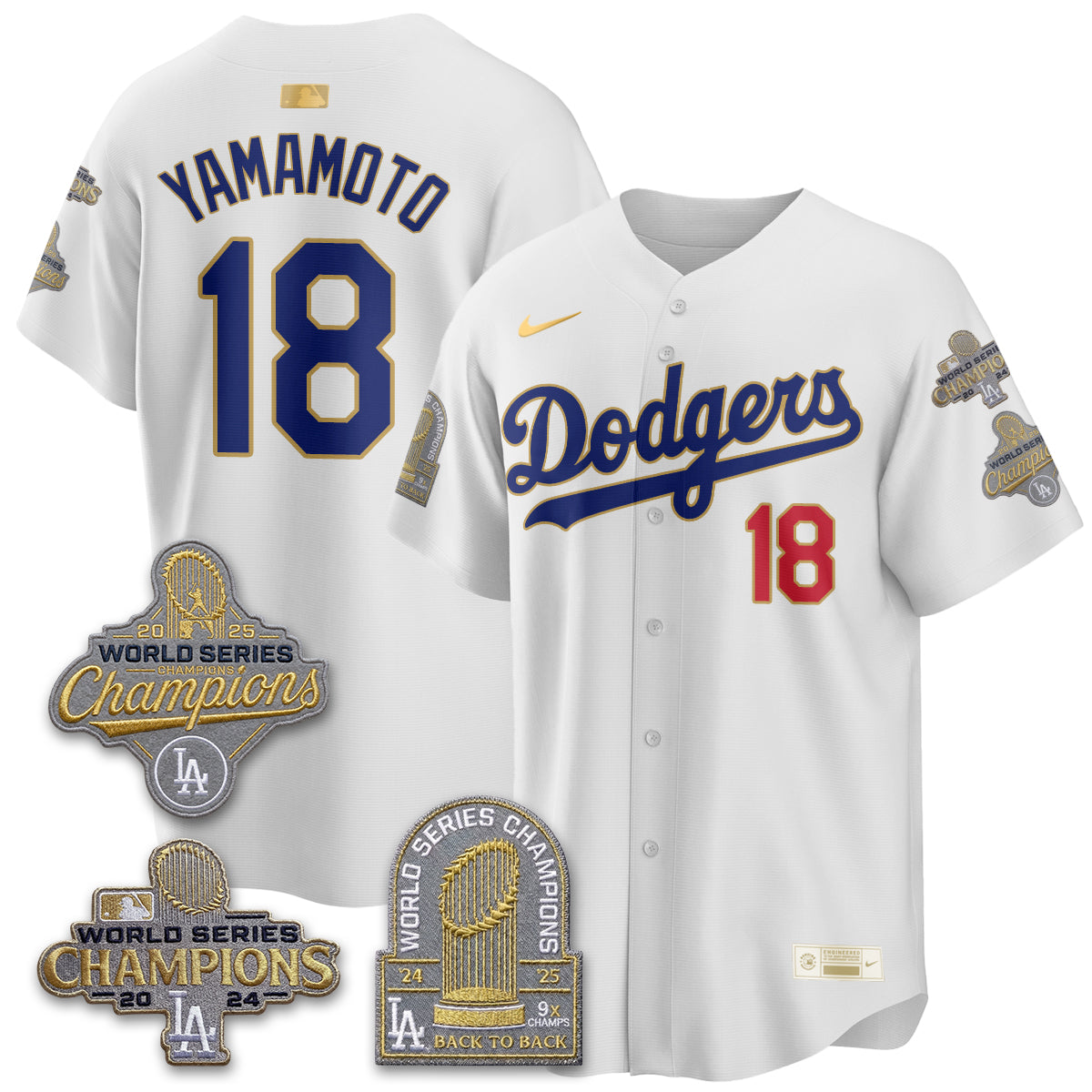 LAD Gold Collection Stadium Vapor Limited Jersey - Back to Back 9x Champs - All Stitched-DTD